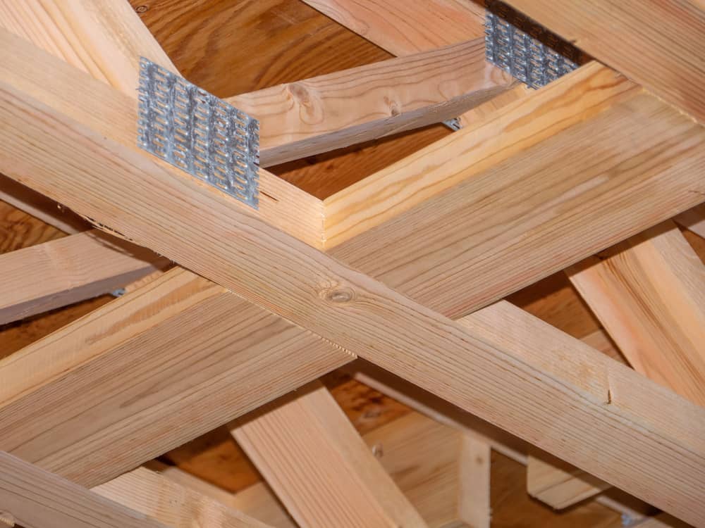 Ceiling joists in a home under construction . 