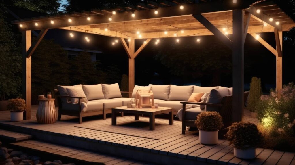 Patio cover on a deck of a home.